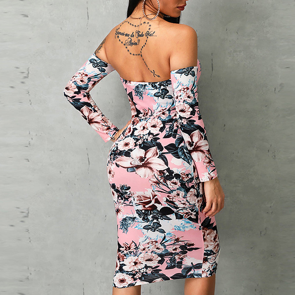Women's Sheath Dress - Floral Geometric Blushing Pink S M L XL