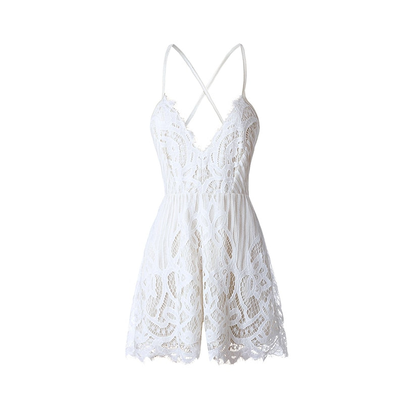 Women Playsuits Deep V Neck Lace Elegant Dresses