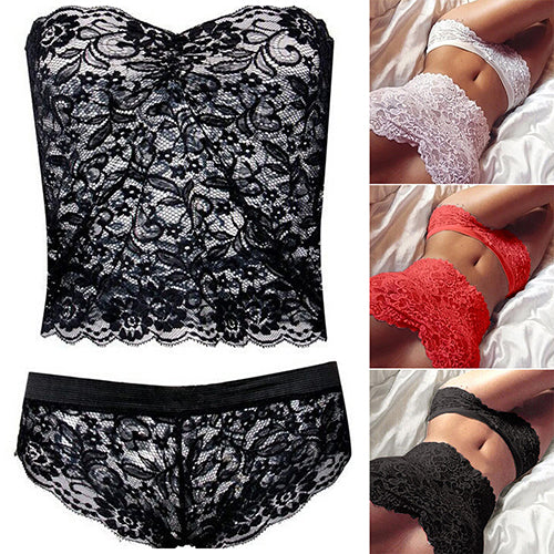 Lady's Sexy Corset Lace Push Up Vest Top Girl Bra + Pants Set Underwear Suit