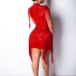 Women's Party Club Sexy Mini Slim Bodycon Dress - Solid Colored Sequins Tassel Crew Neck Spring Cotton Black Red Khaki M L XL
