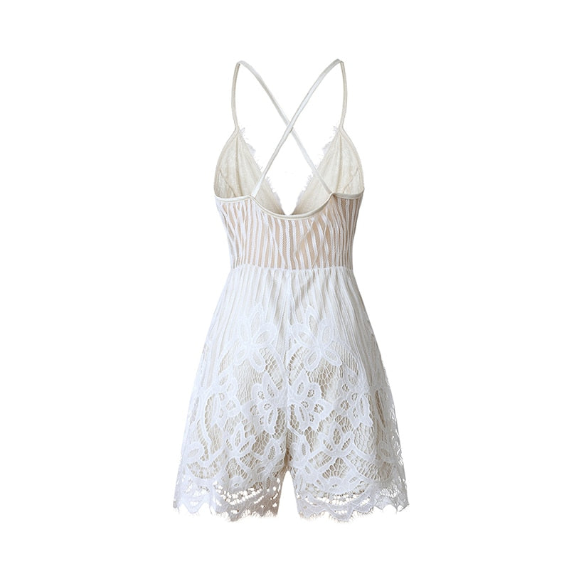 Women Playsuits Deep V Neck Lace Elegant Dresses