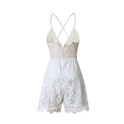Women Playsuits Deep V Neck Lace Elegant Dresses