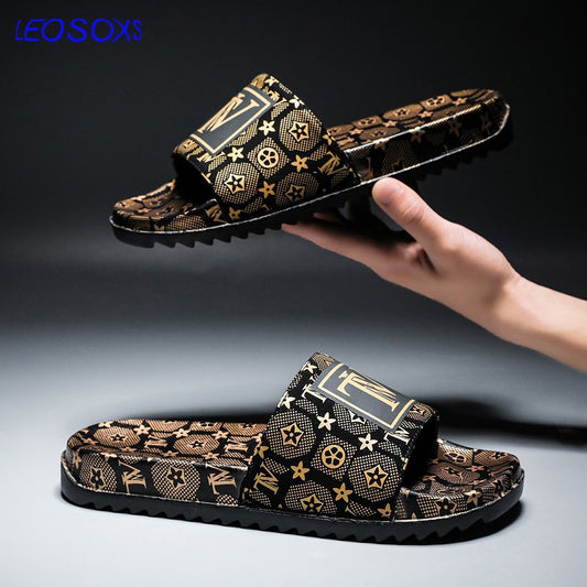 LEOSOXS Men Slippers Sandals Flip Flops Bathroom Summer Fashion Flats Breathable Non-slip Shoes Male Home Slides Casual Man