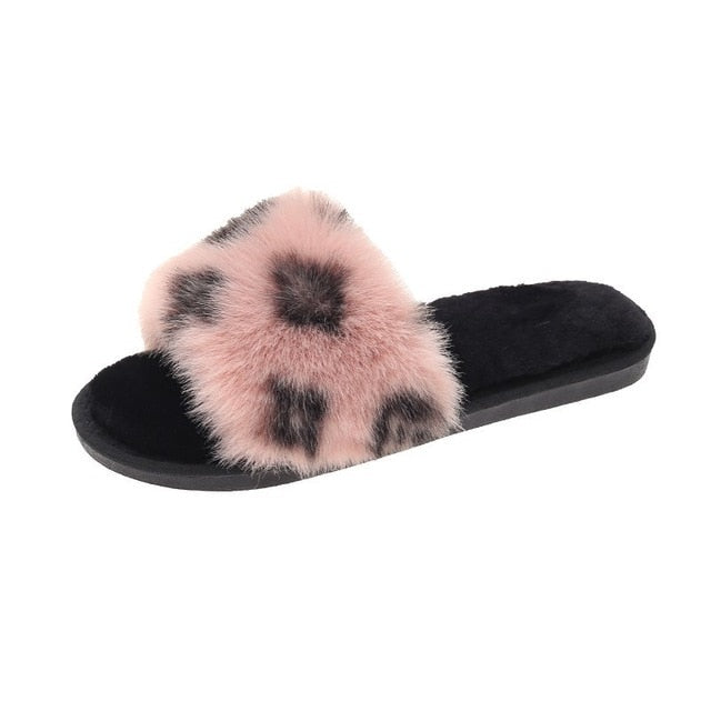 New Fashion Faux Fur Women Slippers Warm Shoes Woman Winter Slippers Slip on Flip Flops Fur Slippers Female Slides Plus Size